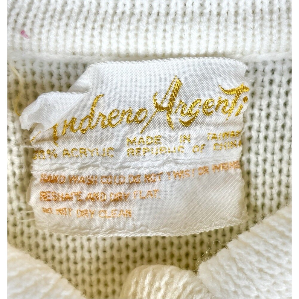 Women's 80s VTG Andreno Argenti Size L Cardigan Off White Golf Cardigan Novelty - Picture 7 of 7